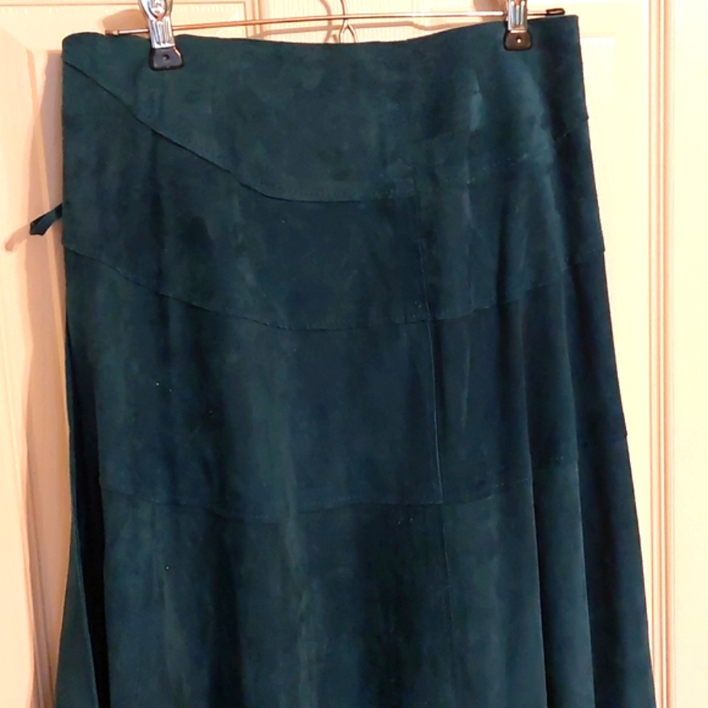 Vintage Teal Karen Groner Suede Skirt - GROWNBEANS - Picture 6 of 10